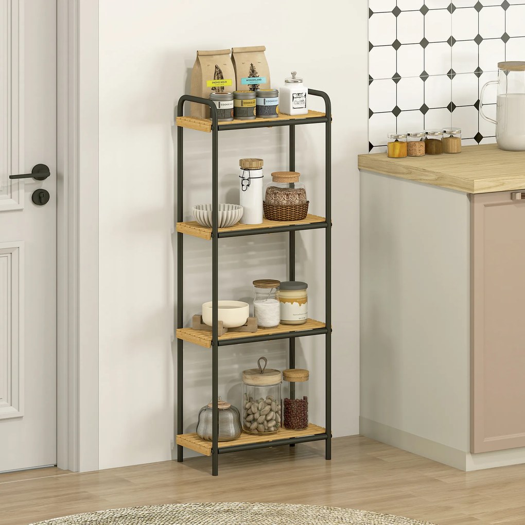 HOMCOM Etajeră baie etajeră de depozitare 4 niveluri îngustă autoportantă bambus 1,5 x 21,5 x 106 cm aspect lemn natural | Aosom Romania