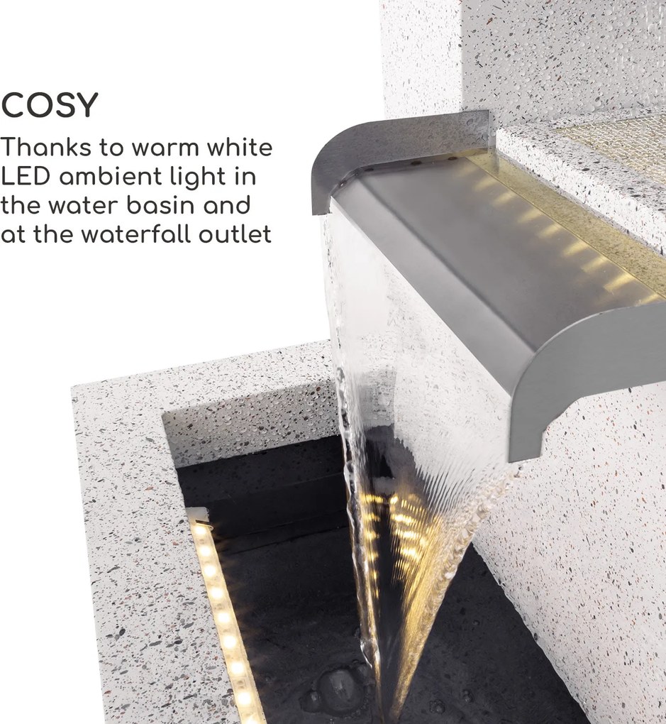 Blumfeldt Bloomingstone, fântână, fântână de grădină, fântână decorativă, 20 W, pompă, zinc, LED