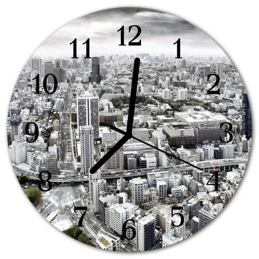 Ceas de perete din sticla rotund Oraș Oraș Gray