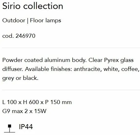Stalp de iluminat exterior IP44 SIRIO PT2 H60 GRIGIO