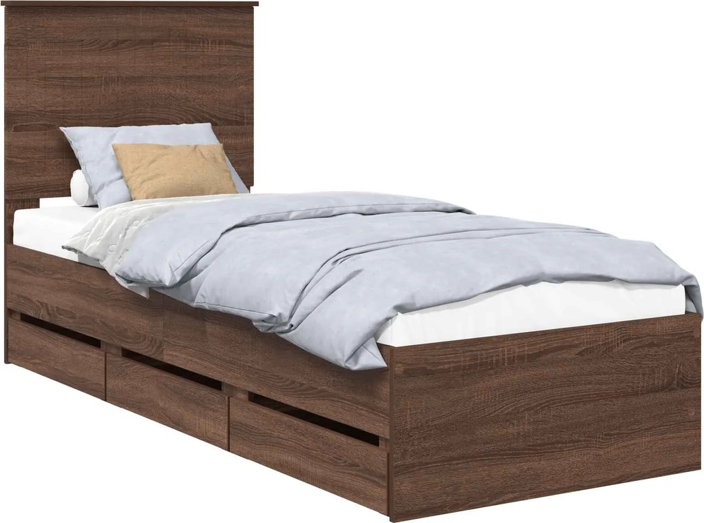 vidaXL Cadru de pat Stejar închis 75 x 190 cm Lemn Ingineresc