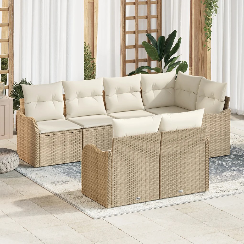 vidaXL Set de canapele pentru grădină cu pernă 7 pcs Bej Rattan poli