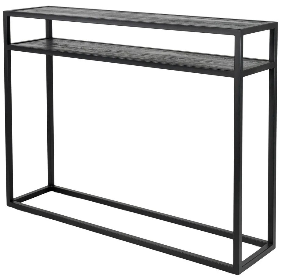 Masă consolă neagră cu blat din lemn de stejar 30x120 cm Daniël – Spinder Design