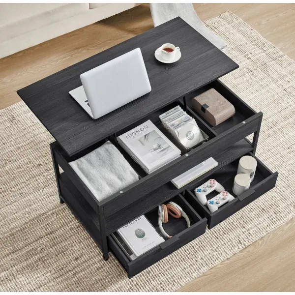 Măsuță de cafea NYRO cu blat rabatabil, neagră