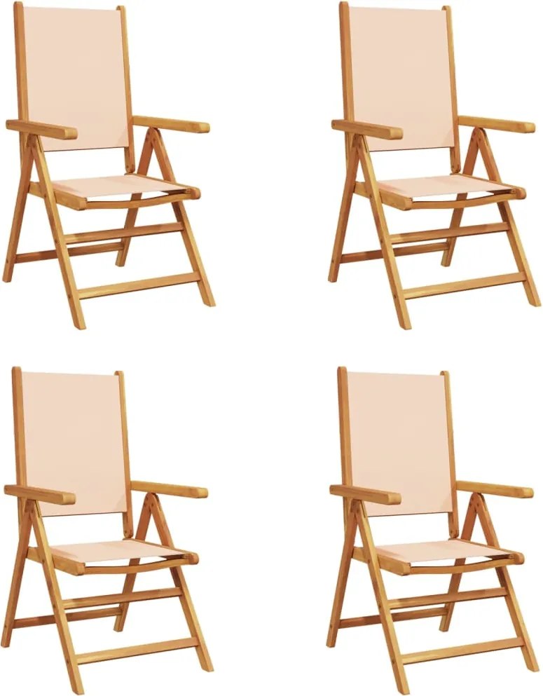 vidaXL Scaune de grădină rabatabile 4 buc., textil bej/lemn masiv