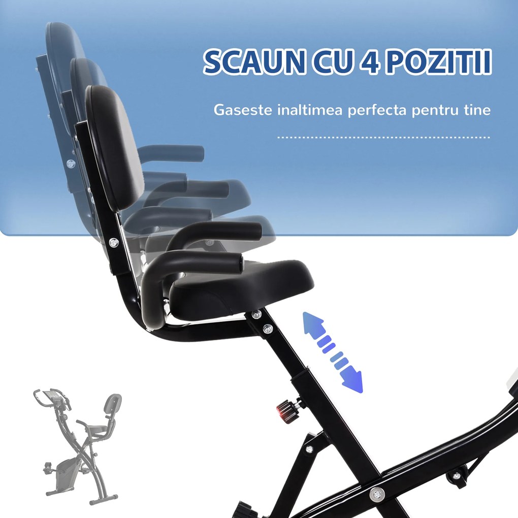 HOMCOM Bicicletă Pliabilă 2 în 1 cu Rezistență Magnetică Reglabilă pe 8 Nivele, 105x48x118 cm, Negru | Aosom Romania