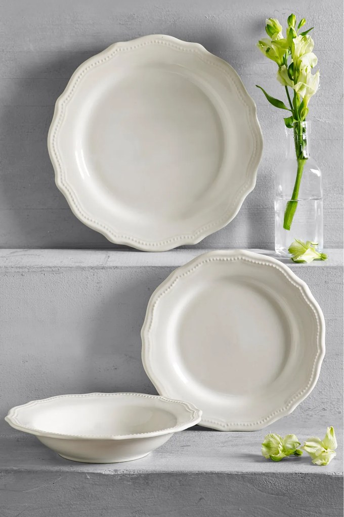 Set 3 Farfurii Evenimente Vintage White, Alb Lapte Lucios