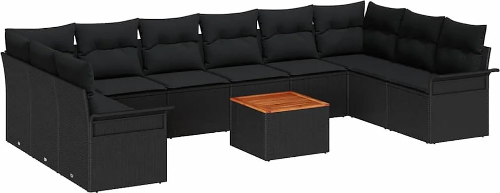 vidaXL Set de canapele pentru grădină cu pernă 11 pcs Negru poliratan