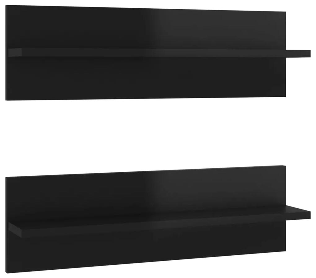 807329 vidaXL Rafturi de perete 2 buc., negru extralucios, 60x11,5x18 cm, PAL