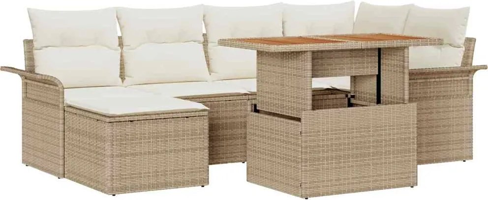 vidaXL Set de canapele pentru grădină 7 pcs Bej Rattan poli
