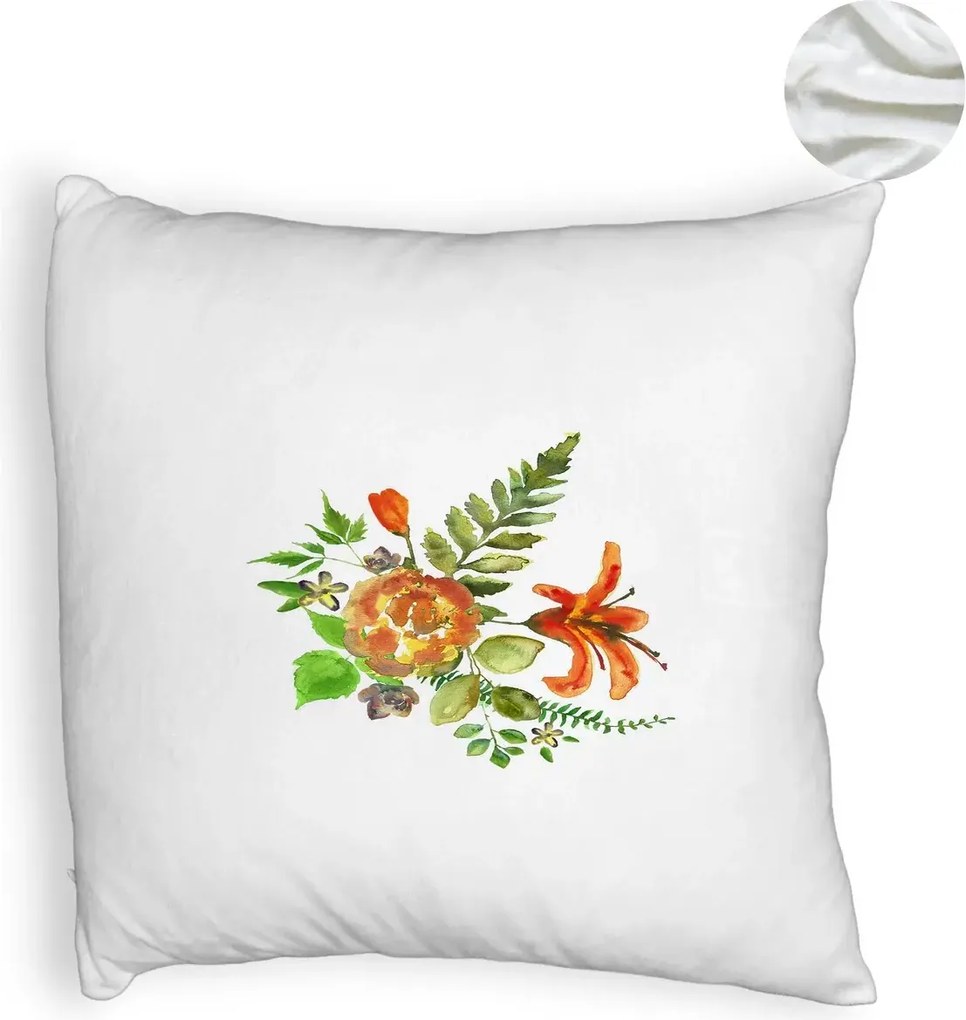 Perna Decorativa Fluffy, Model Florale, 40x40 cm, Alb Pufos, Husa Detasabila, Perna Inclusa, BEKZ®