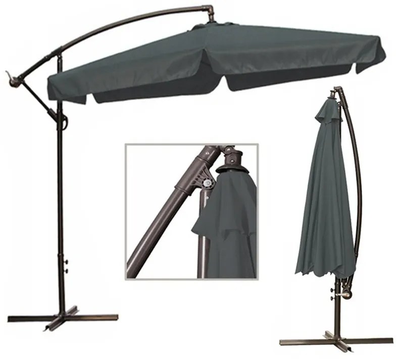 Umbrelă mare de grădină cu suport în gri închis