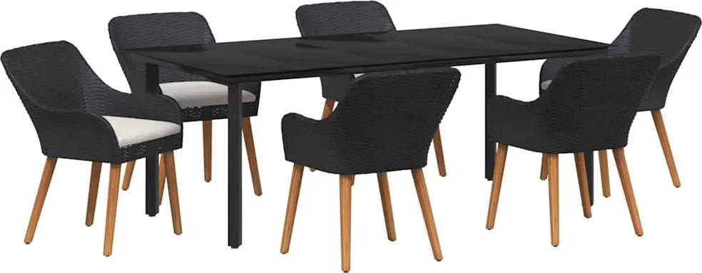 vidaXL Set de masă pentru grădină cu pernă 7 pcs Negru poliratan
