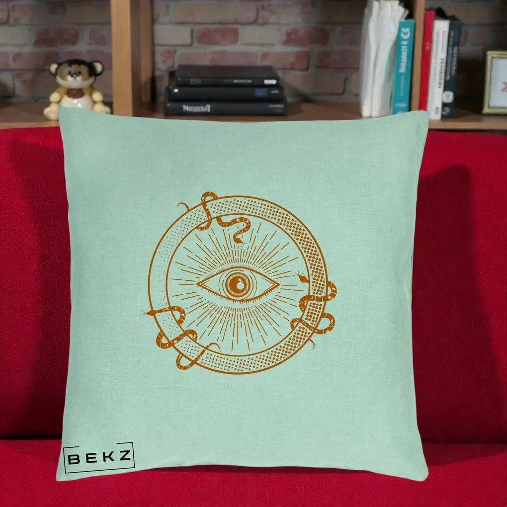 Perna Personalizata Ochiul Providentei Mistic Orange, 40x40 cm, Verde Menta, Husa Detasabila, Perna Inclusa, BEKZ®