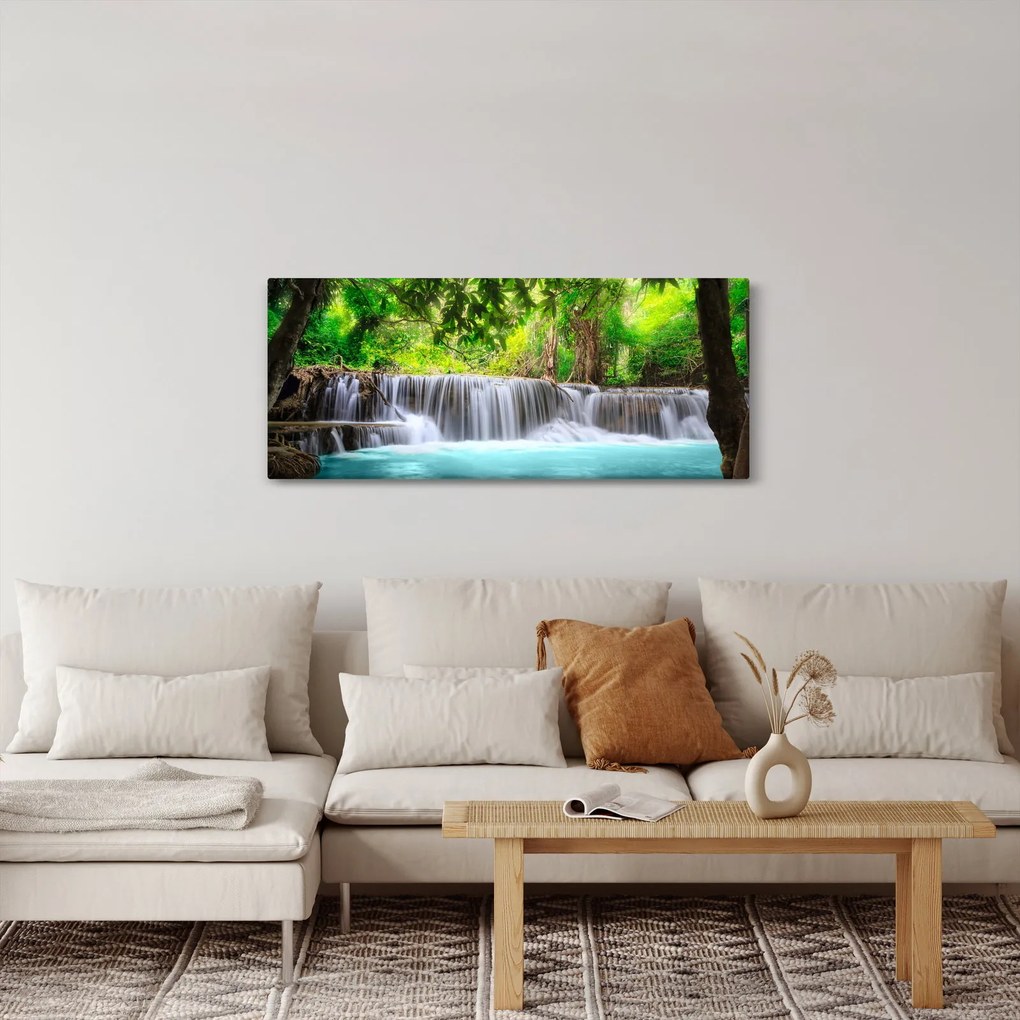 Tablou - Cascadă, turcoaz (120x50 cm)