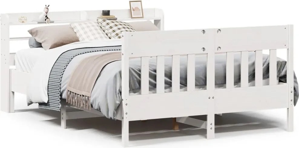 vidaXL Cadru de pat fără saltea, alb, 140x190 cm, lemn masiv de pin