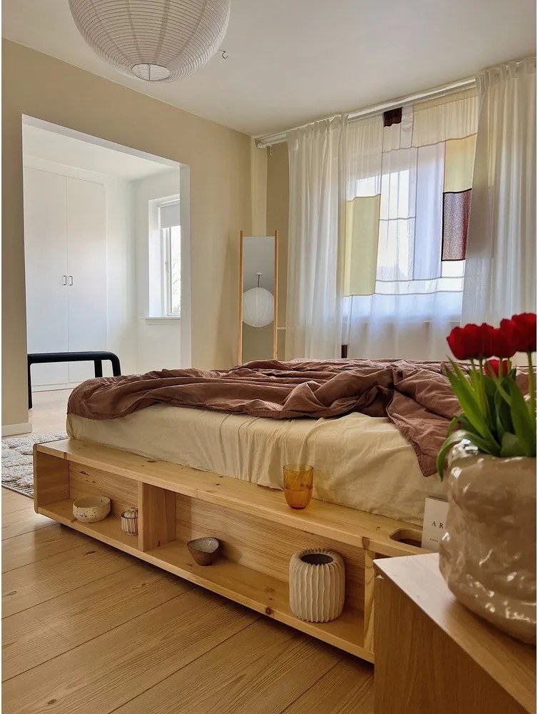 Pat matrimonial din lemn masiv de pin cu somieră 160x200 cm Ziggy – Karup Design