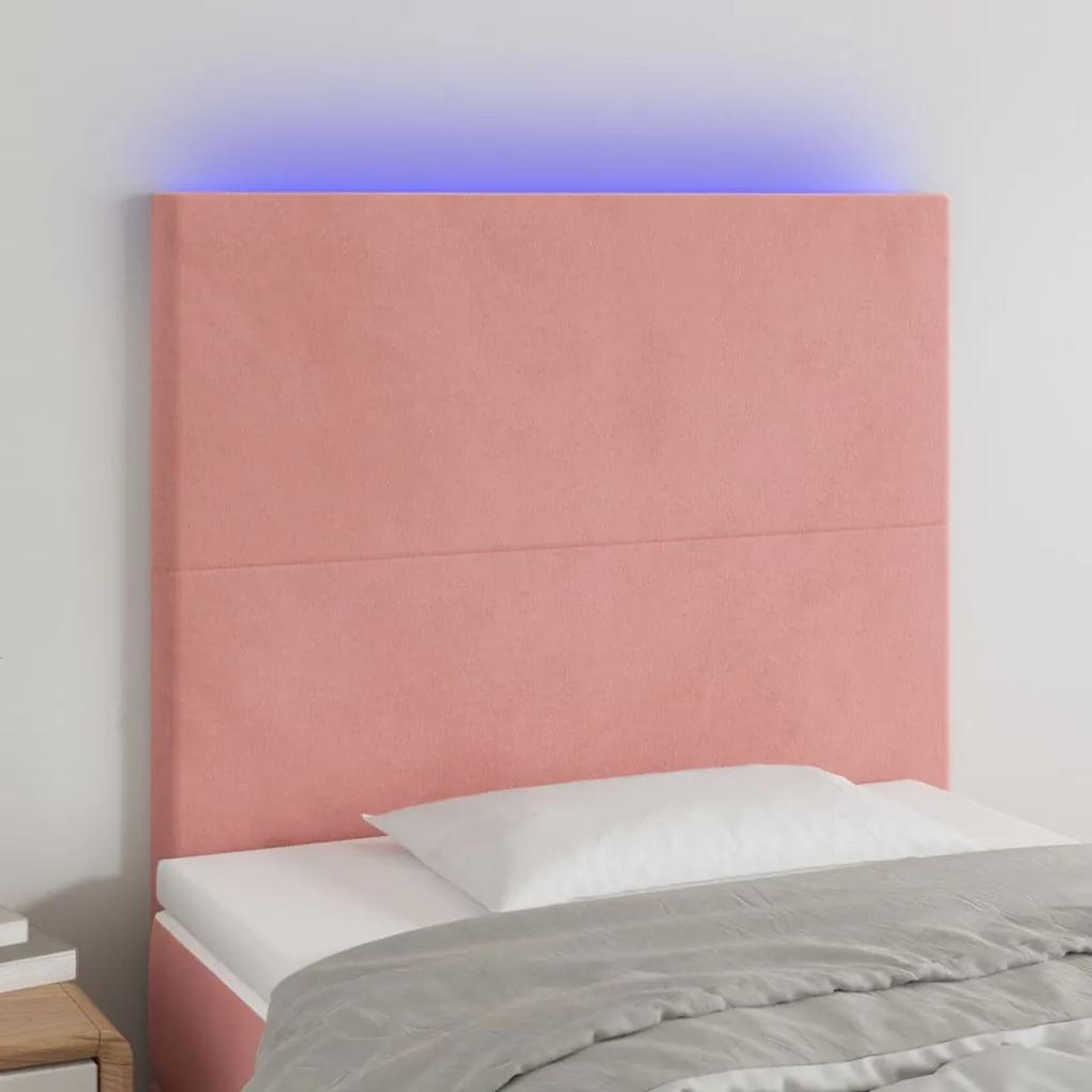 3122179 vidaXL Tăblie de pat cu LED, roz, 80x5x118/128 cm, catifea