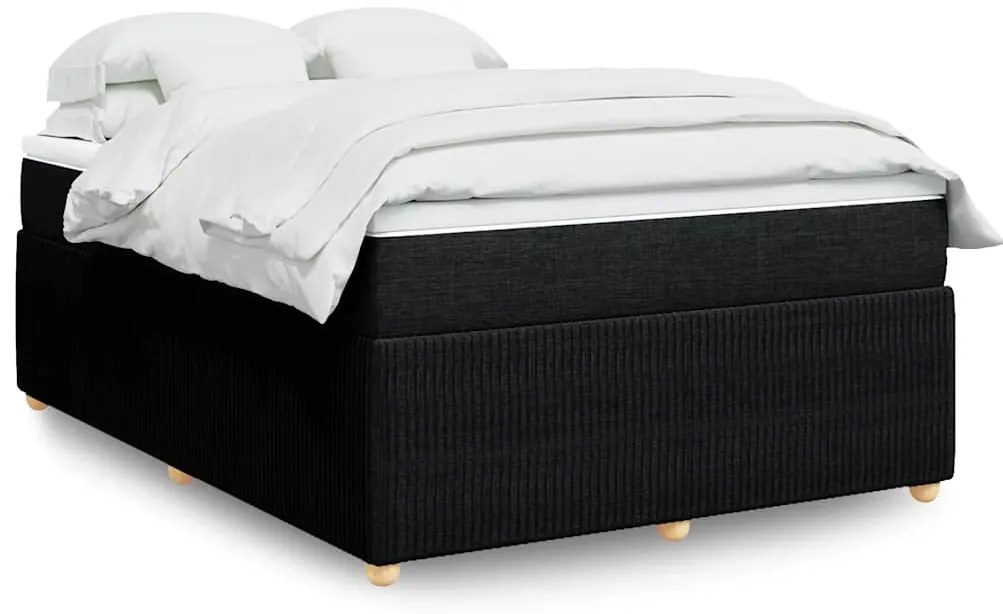 vidaXL Pat box spring cu saltea, negru, 160x200 cm, textil