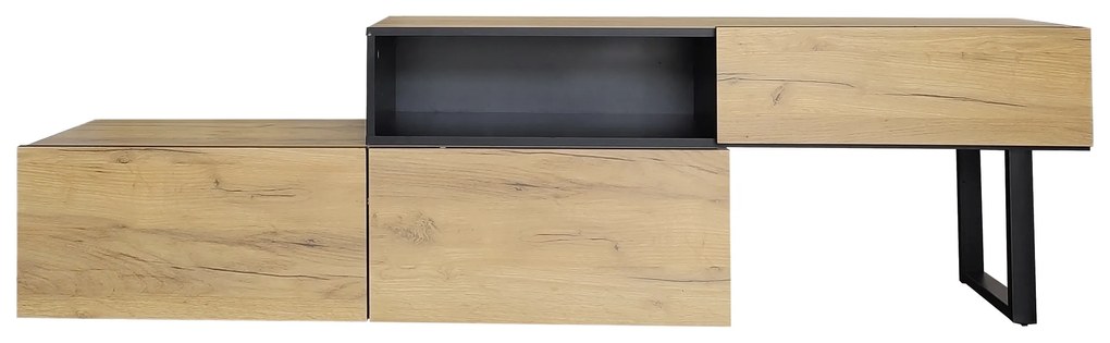 Mobilă TV modulară, reglabilă în lungime de la 135 la 200 cm, cu trei sertare și compartiment spațios, 120x34,5x30 cm + 120x34,5x50 cm, Natural