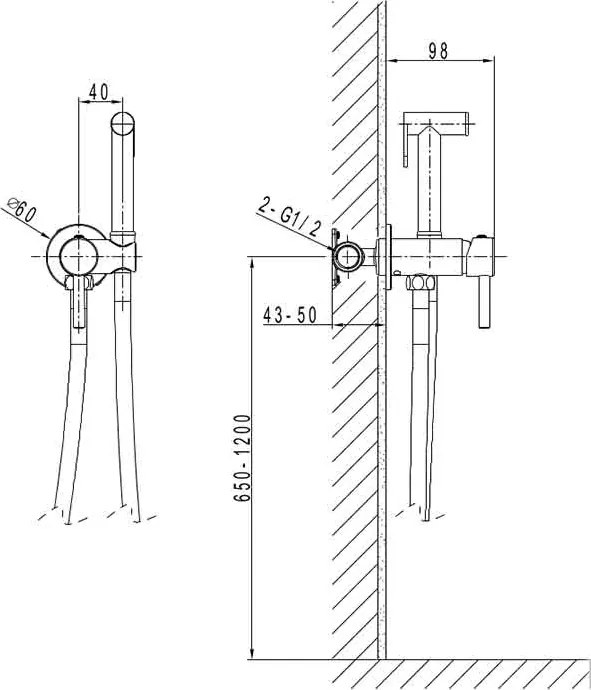 Dus igienic incastrat din alama sanitara, crom lucios, cu furtun 120 cm, LaVita Verdi