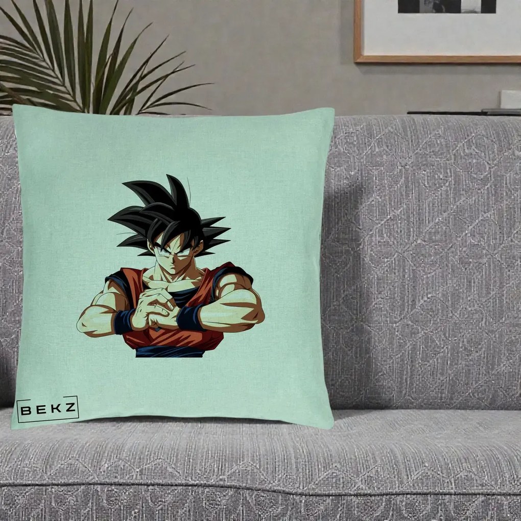 Perna Personalizata Dragon Ball Goku Portret Serios, 40x40 cm, Verde Menta, Husa Detasabila, Perna Inclusa, BEKZ®