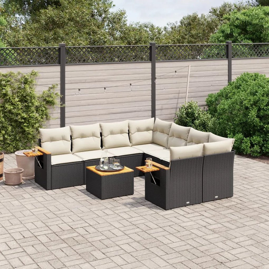 vidaXL Set mobilier de grădină cu perne, 9 piese, negru, poliratan