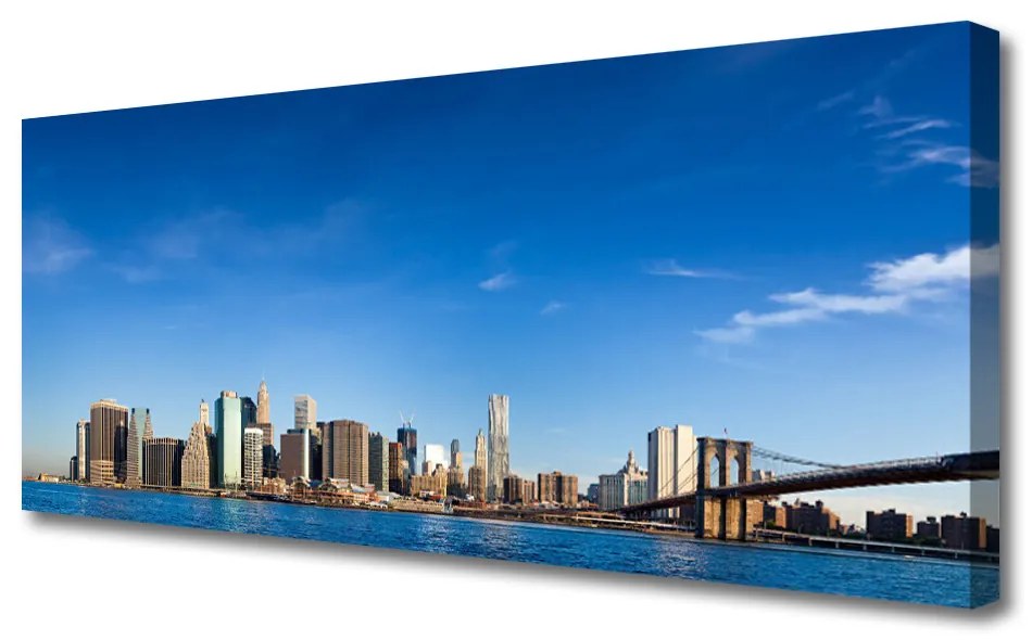 Tablou pe panza canvas Bridge City Case Gri Albastru Negru
