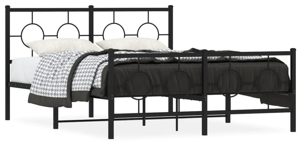 376244 vidaXL Cadru pat metalic cu tăblie de cap/picioare, negru, 140x190 cm
