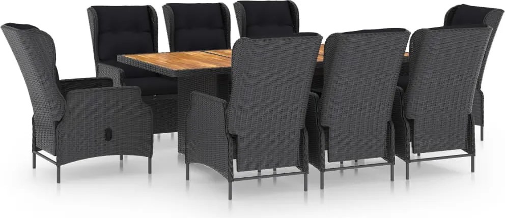 vidaXL Set mobilier exterior cu perne, 9 piese, gri închis, poliratan