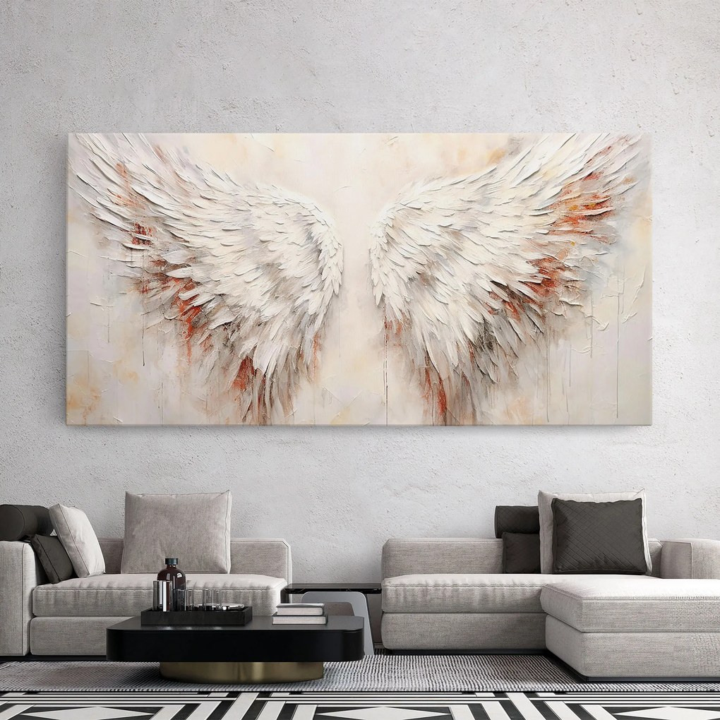 Tablou Canvas, 80x160cm, Dormitor si Living, Moderne, Textura de pictura, White Bloody Wings
