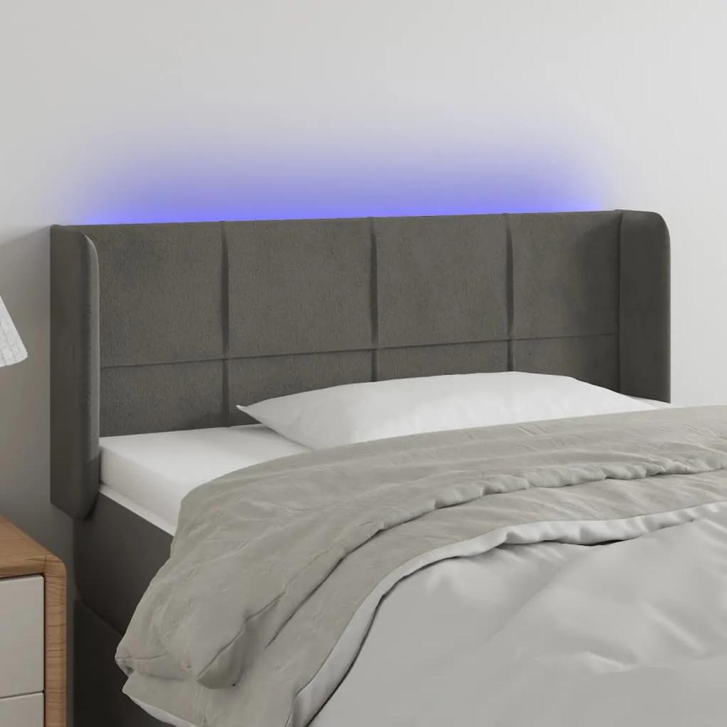 3123273 vidaXL Tăblie de pat cu LED, gri închis, 93x16x78/88 cm, catifea