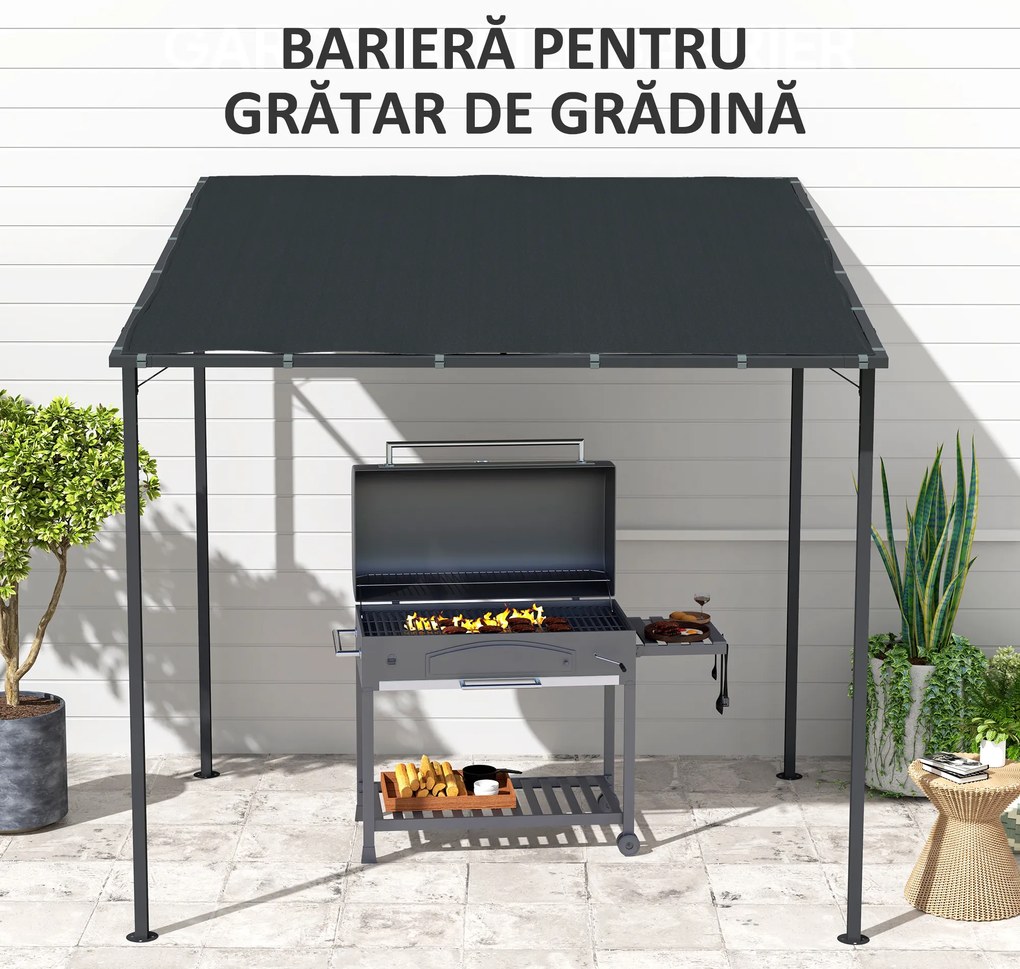 Outsunny Pergolă de Grădină din Metal și Poliester, 238x238x235/194 cm, Gri Închis | Aosom Romania