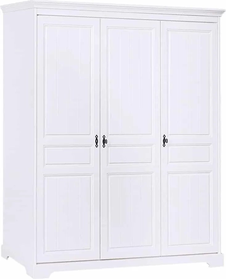 Dulap lemn masiv alb Amelia 3 Uși, 173 × 60 × 198 cm