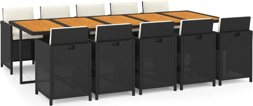 vidaXL Set mobilier de exterior cu perne, 11 piese, negru, poliratan
