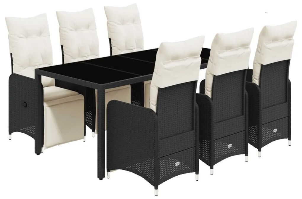 3277139 vidaXL Set bistro de grădină, 7 piese, cu perne, negru, poliratan