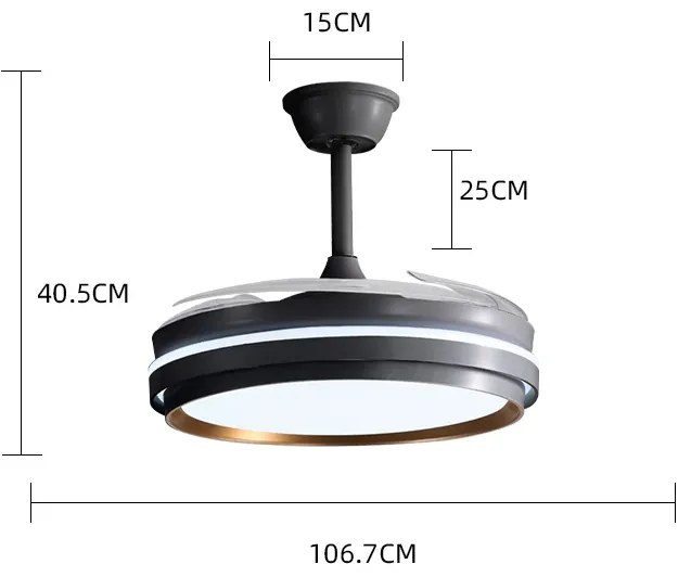 Lustra cu ventilator, ESC-417YY BK, design modern, Negru