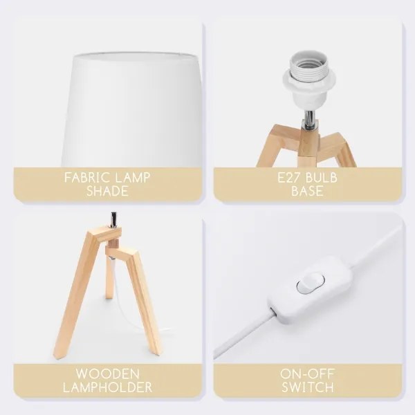 Aigostar - Lampă de masă din lemn de pin, 1xE27/60W/230V