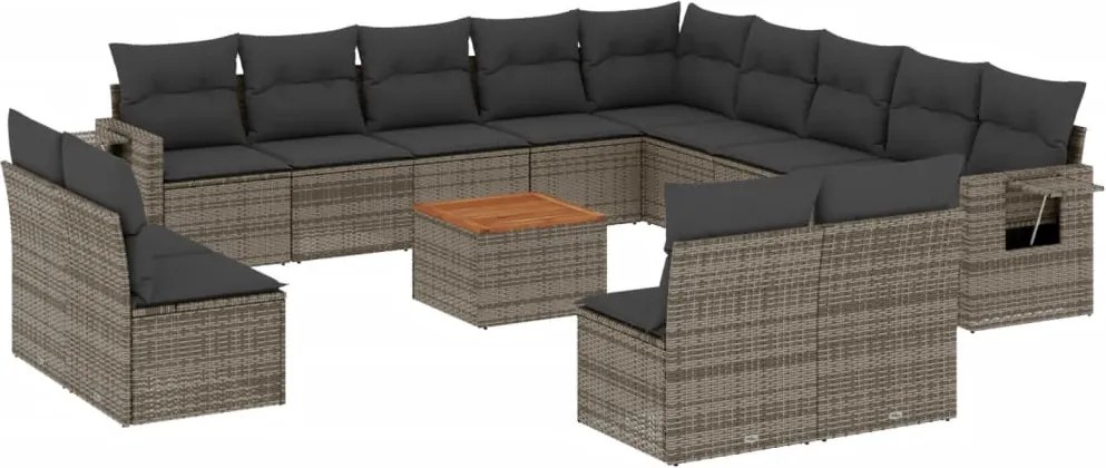 vidaXL Set mobilier de grădină cu perne, 14 piese, gri, poliratan