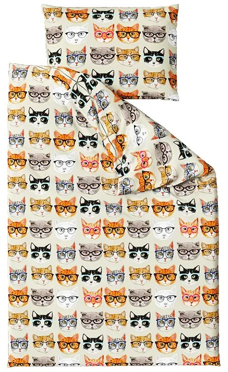 Lenjerie de pat din bumbac bej CAT GLASSES Dimensiune lenjerie de pat: 70 x 90 cm | 140 x 200 cm