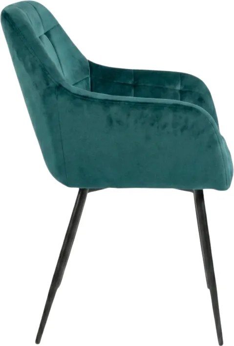 Fotoliu de dining verde inchis LOREN VELVET cu picioare negre