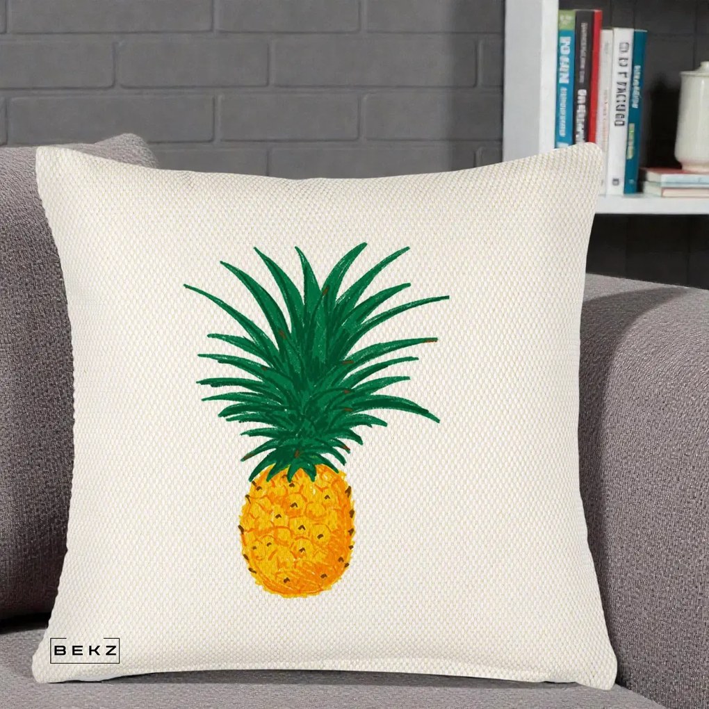 Perna Decorativa Ananas Tropical, 40x40 cm, Crem Reliefat, Husa Detasabila, Perna Inclusa, BEKZ®