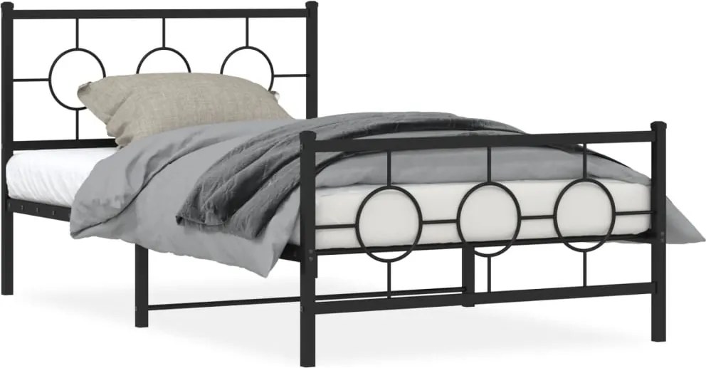 vidaXL Cadru pat metalic cu tăblii de cap/picioare, negru, 107x203 cm