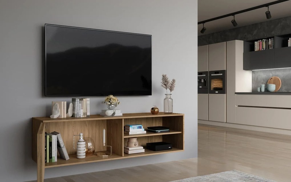 Comodă TV lemn masiv Suspendată Sia Nature, 150 × 40 × 40 cm
