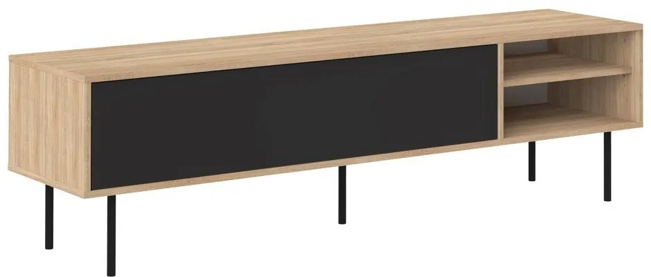 Comodă TV negru-natural cu aspect de lemn de stejar 165x40 cm Ampère – TemaHome