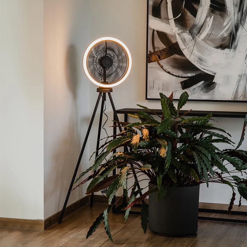 Ventilator de podea cu trepied negru inclusiv LED cu dimmer în 3 trepte - Meric