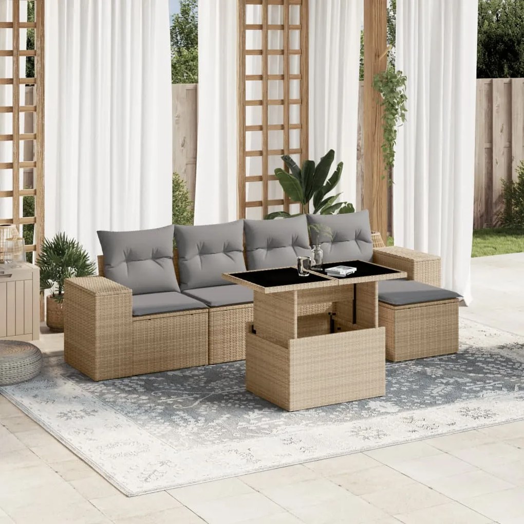vidaXL Set canapele de grădină cu perne, 6 piese, bej, poliratan