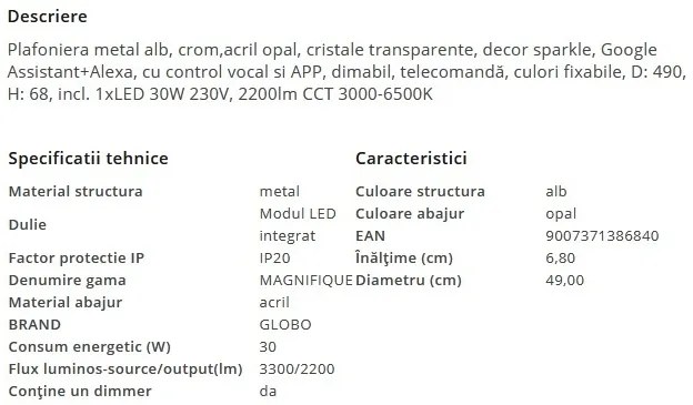 Plafoniera LED dimabila cu telecomanda MAGNIFIQUE 30W