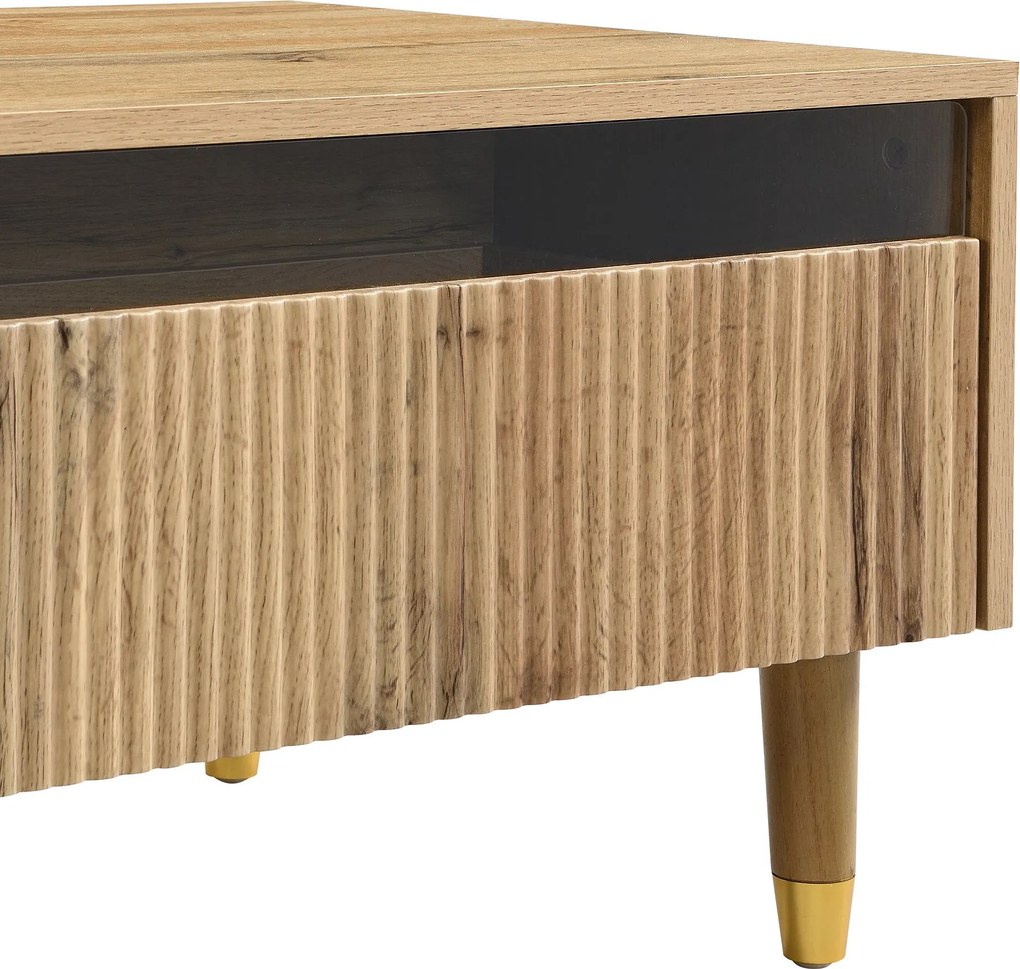 Masă de cafea cu LED, 2 sertare și iluminare LED, 110x50x40 cm, Culoare naturală