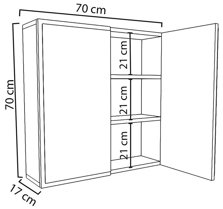 Dulap baie Poliana cu oglinda alb 70x17x70cm